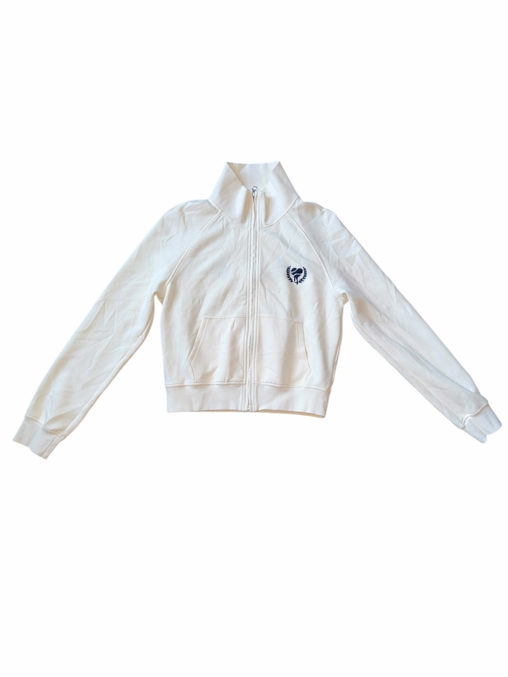 Cream Charlie Luciano Full-Zip Track Jacket with Navy Crest